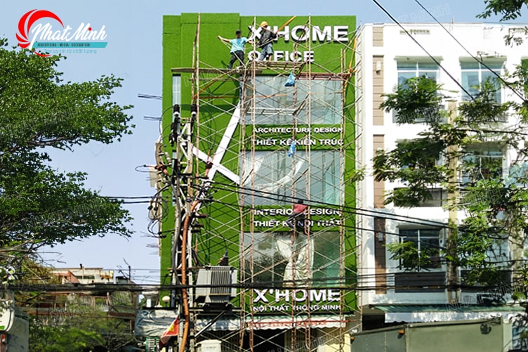 Thi công mặt dựng biển hiệu công ty kiến trúc Xhome